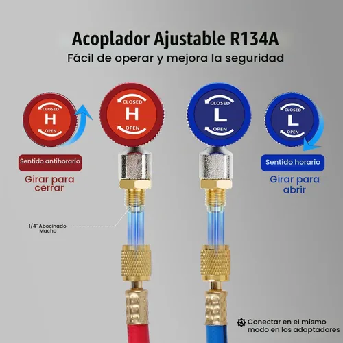 Vista 3 de YSTOOL Automotriz AC R134a Kit de adaptador de acoplador rápido ajustable