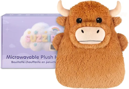 Vista 9 de Highland Cow Almohadillas térmicas para microondas para vientre, cuello y hombros, felpa calentable con calor húmedo, funda de felpa extraíble
