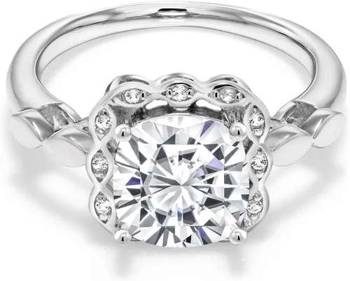 Vista 60 de Gem Stone King Anillo de compromiso de plata de ley 925 de 0.315 in con piedra natal y zafiro blanco creado Anillo de compromiso de boda