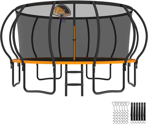 Vista 5 de YORIN Tranpoline - Tranpoline de 10 12 14 15 16 pies para niños y adultos, tranpolina recreativa de 1500 libras con aro de baloncesto, red