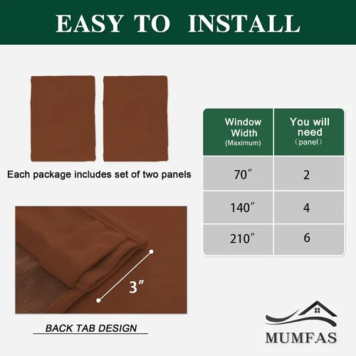 Vista 3 de MUMFAS Cortinas con pestaña trasera naranja tostado 52x63 2 paneles