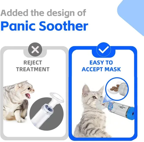 Vista 2 de Neobay Espaciador inhalador para gatos con ayuda única de entrenamiento de pánico e indicador de flujo sensible, cámara de aerosol felino para gatos