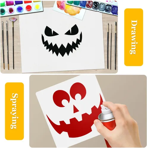 Vista 6 de 25 plantillas reutilizables de Halloween para dibujo de calabaza, plantillas temáticas de Halloween, plantillas temáticas de Halloween, plantilla