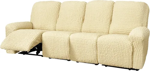 Vista 33 de vctops 4 fundas para sillas reclinables con textura de sirsaca a cuadros, suaves y elásticas, protector de muebles antideslizante con parte inferior
