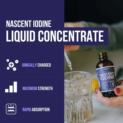 Vista 2 de Suplemento de yodo Nascent 400 porciones, botella de vidrio, vegano, 1800 mcg - 600 mcg por gota - Color puro y transparente - Apoya la salud