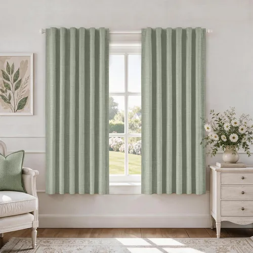 Vista 14 de HOMEIDEAS Cortinas de lino sintético azul polvoriento, 100% opacas, 96 Azul piedra