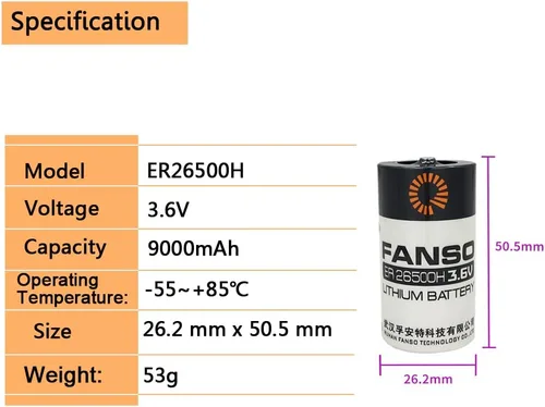 Vista 2 de (4 unidades ER26500H ER26500 3.6V 8500mAh batería de litio de alta capacidad C tamaño C batería de cloruro de tionilo reemplazar Tadiran TL-2200