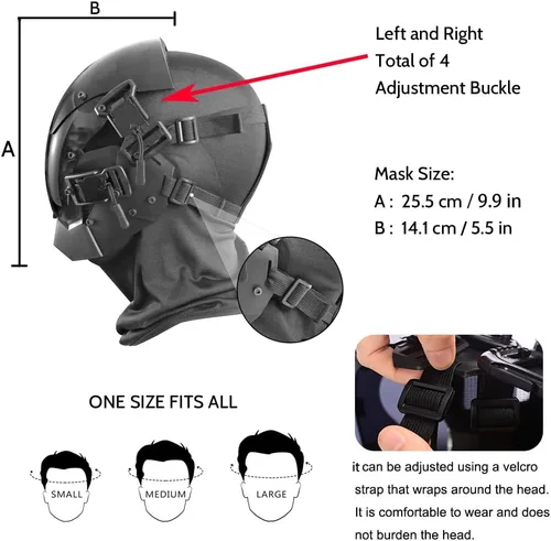 Vista 6 de QAONIE Máscara futurista Techwear para adultos, máscaras de disfraz de Halloween para cosplay, múltiples opciones de color. Máscara de estilo punk.