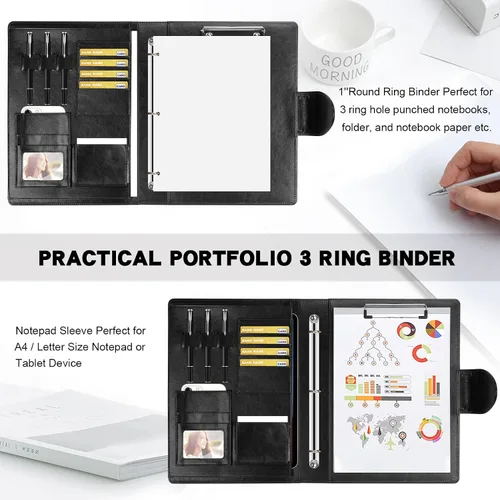 Vista 5 de Toplive Portfolio Carpeta de 3 Anillas Padfolio, Carpeta de Portafolio para Entrevistas de Negocios y Currículum para Mujeres y Hombres
