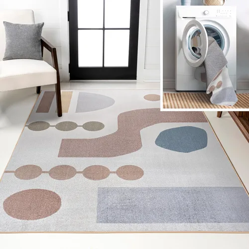 Vista 10 de JONATHAN Y Alfombra de interior lavable a máquina color crema/multi 3X5 pies, estampado de algas abstracto glam botánico para sala de estar