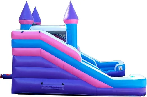 Vista 9 de Pogo Bounce House Tobogán acuático dual y piscinas inflables del castillo Rosa