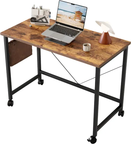 Vista 38 de Mericonia Escritorio de computadora, escritorio de juegos para espacios pequeños, mesa moderna de estilo simple para oficina en casa, mesa de Negro