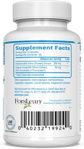 Vista 5 de PEScience Forskolin Capsules, 95% puro extracto de forskolina, patentado ForsLean, 60