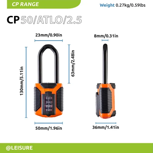 Vista 3 de Squire Candado de combinación resistente Grillete largo CP50ATLO/2.5 Candado todo terreno resistente a la intemperie