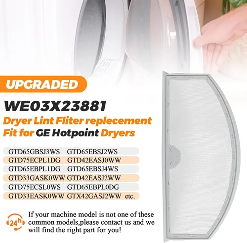 Vista 4 de GTD42EASJ2WW GTD33EASK0WW WE03X23881 Reemplazo de pantalla de filtro de pelusa para secadora GE Hotpoint, filtro de secadora de acero inoxidable