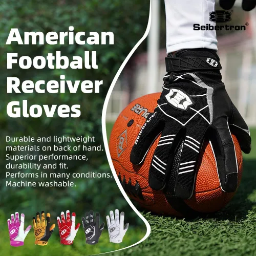 Vista 2 de Seibertron Pro 3.0 Elite Ultra-Stick Football Receiver Gloves, High Performance Non-Slip Sports Gloves for Youth Kids Boys Girls & Adult