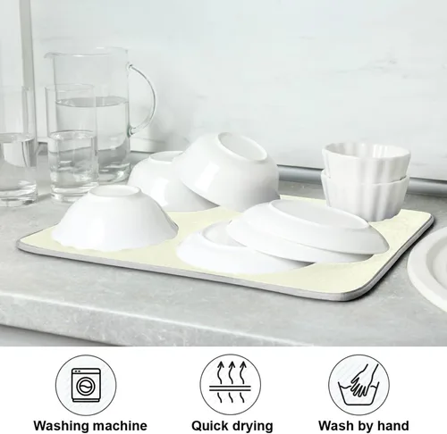 Vista 7 de Tapete de secado de platos pequeño beige XL para platos, accesorios de cocina, mostrador de microfibra, escurridor de platos, resistente al calor