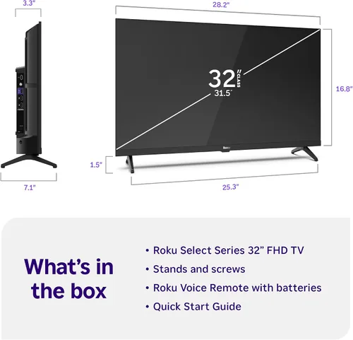 Vista 9 de Roku Smart TV 2025 - Serie Select de 32 pulgadas, TV Full HD 1080p - Roku TV con control remoto por voz - Televisión LED de pantalla plana con Wi-Fi