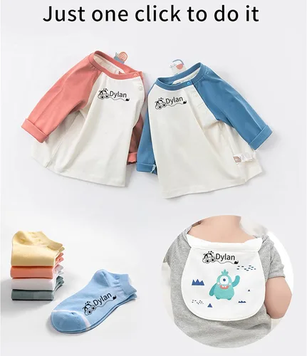 Vista 7 de Sello de nombre personalizado, sello con nombre, capítulo de ropa de estudiante de bebé, palabra de nombre de uniforme escolar personalizado Azul