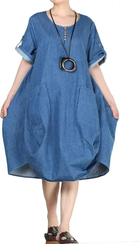 Vista 2 de Minibee - Vestidos casuales por debajo de la rodilla, holgados, con volantes y bolsillos para mujer