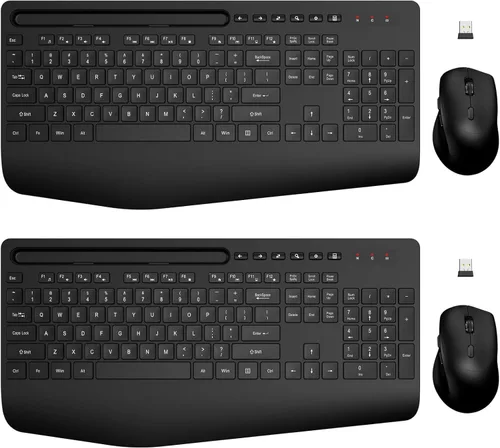 Vista 16 de Combo de teclado y mouse inalámbrico - Teclado ergonómico de tamaño completo con reposabrazos, soporte para teléfono, modo de suspensión, combo