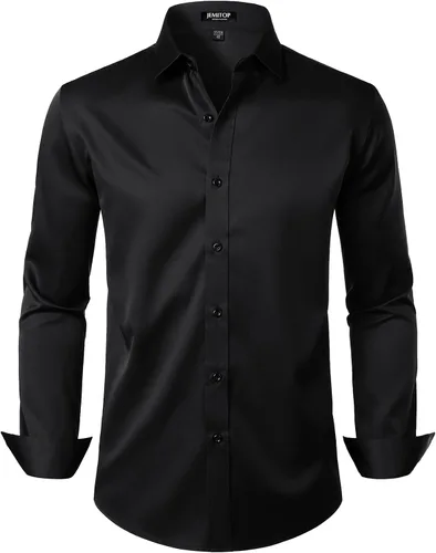 Vista 19 de JEMITOP Mens Stretch Wrinkle Free Dress Shirts Naranja quemado