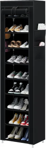 Vista 8 de Calmootey Organizador de zapatos de 5 niveles, estante portátil para zapatos con cubierta de tela no tejida para armario, pasillo, dormitorio, Gris