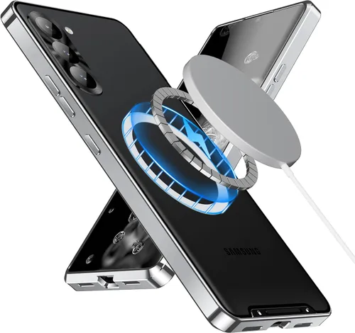 Vista 12 de Funda de metal para Galaxy S23 compatible con MagSafe Wireless Chager a prueba de golpes, bloqueo de seguridad de parachoques de metal esmerilado