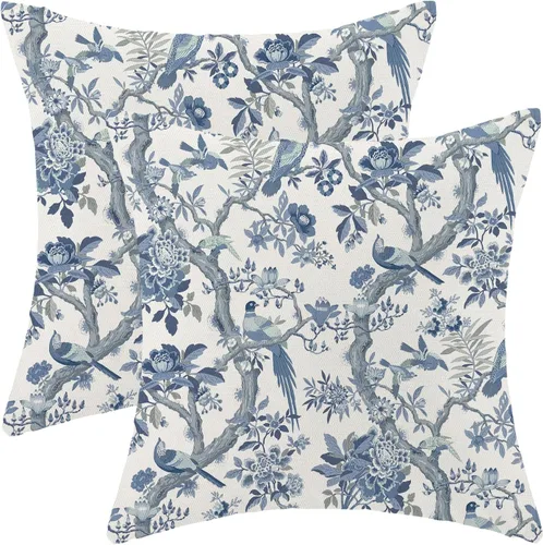 Vista 21 de CXMEIFLY Juego de 2 fundas de almohada de hojas florales de primavera de 16 x 16 pulgadas, para decoración de flores chinoiserie, almohadas