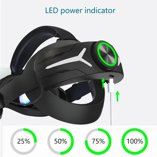 Vista 6 de Head Strap Battery Pack for Oculus Quest 2, Replacement Elite Strap 8000mAh Rechargeable Battery PC Accessories, Adjustable Headset with LED