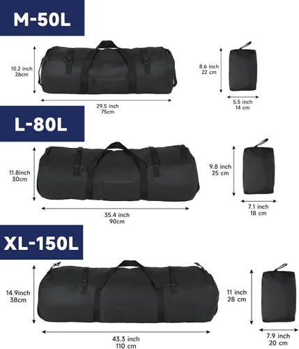 Vista 2 de Arxus Bolsa de lona extra grande para equipaje de viaje, deporte y campamento con correa para el hombro, Negro