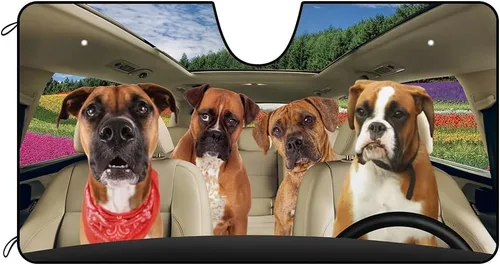 Vista 21 de Parasol para parabrisas delantero de automóvil para perro, caniche de almendra, hermosas flores, decoración para vehículo, reflector de rayos UV