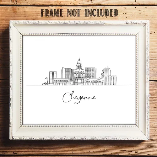 Vista 8 de TJ Originals Cheyenne Skyline - Decoración de pared para sala de estar, arte de pared en blanco y negro, imágenes artísticas de línea estadounidense