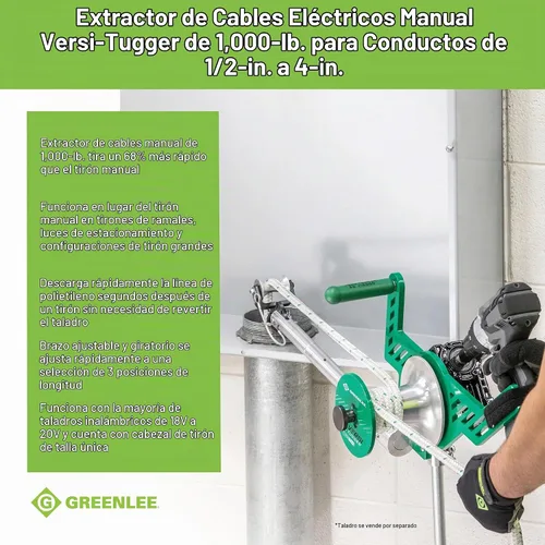 Vista 3 de Greenlee G1 Versi-Tugger - Extractor de cable eléctrico de mano, 1,000 libras, 1/2" - 4