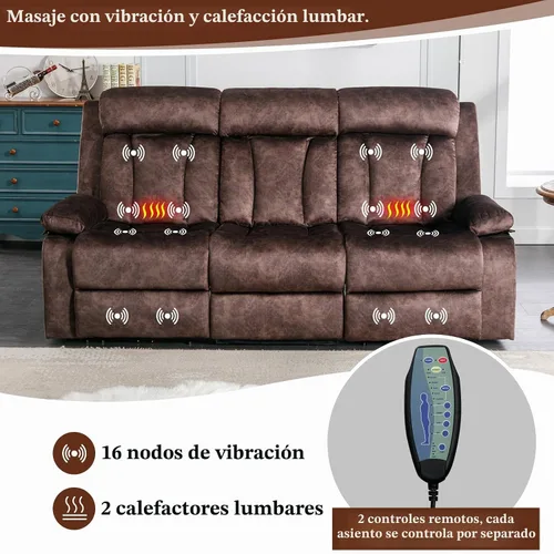Vista 4 de GUEAPY Sofá reclinable con calor y masaje, sofá reclinable con mesa abatible, sofá reclinable de 3 plazas para sala de estar, asientos de cine
