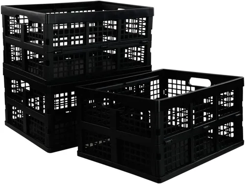 Vista 8 de Cajas de almacenamiento plegables de 16 cuartos de galón, 3 paquetes, contenedor de almacenamiento plegable negro cajón de leche de plástico
