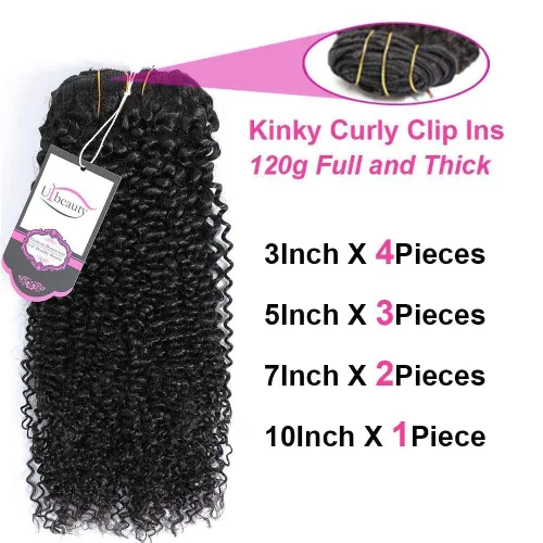 Vista 2 de Extensiones de cabello rizado con clip para mujeres afroamericanas, Urbeauty, Extensiones de cabello rizado con clip para cabello humano para chicas