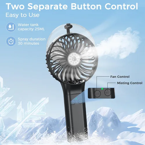 Vista 4 de COMLIFE Ventilador de nebulización portátil de mano, funciona con batería recargable de 3000 mAh, plegable de 180°, mini ventilador personal