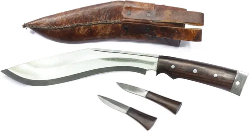Vista 3 de ESK Cuchillo afgano Kukri Machete Kukri tradicional de acero al carbono de espiga completa, hoja de 11 pulgadas, mango de palisandro de 5.5