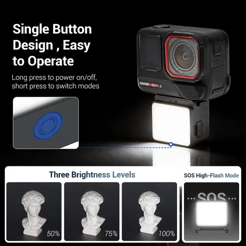 Vista 3 de JJC Luz LED para Insta360 Ace Pro 2 accesorios, accesorio de luz de relleno auxiliar magnética, recargable IPX5 impermeable, mini luz de video