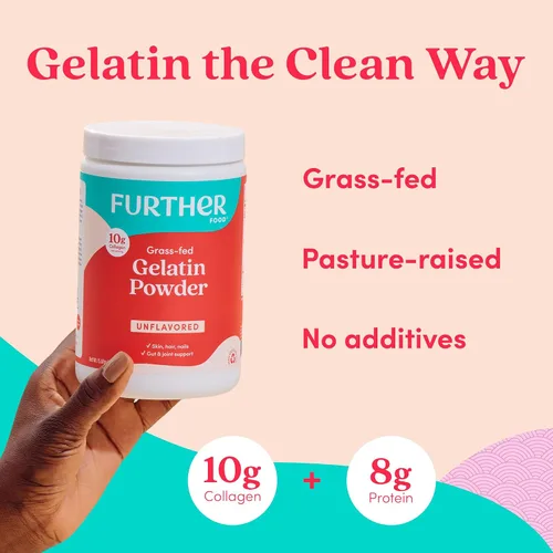 Vista 3 de Further Food Polvo de Gelatina Premium – Sin sabor, de cuero de res alimentado con pasto y criado en pastizales, sin OGM, sin azúcar, apto para Keto
