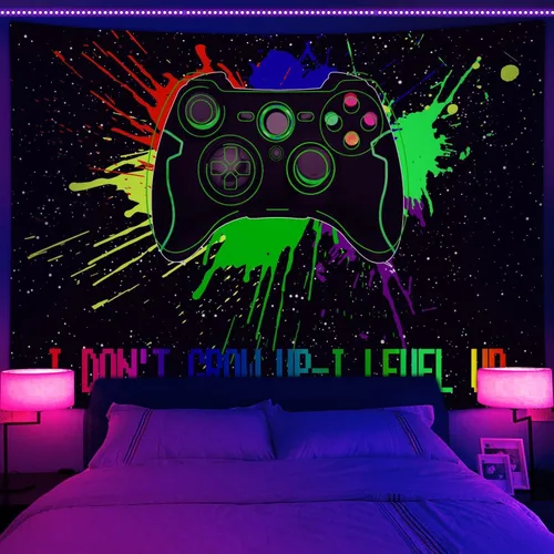 Vista 12 de Viajar Tapiz de juegos para hombre, arte de pared retro de los años 80 para dormitorio de niños, decoración del hogar de dormitorio universitario