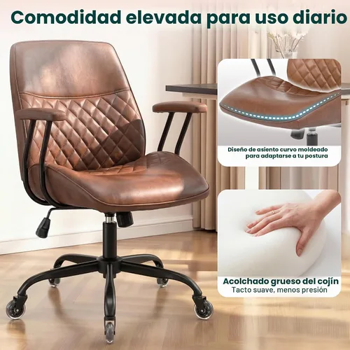 Vista 4 de NEO CHAIR Silla de oficina de cuero PU marrón con diseño ergonómico