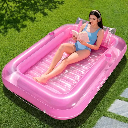 Vista 12 de SLOOSH Flotador inflable, camastro para adultos, con almohada, 178 x 117 cm, 4 en 1: balsa-tina bronceadora, camastro para tomar el sol, fiestas Azul