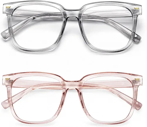 Vista 7 de PANNER Gafas cuadradas de gran tamaño con bloqueo de luz azul antideslumbrante para computadora Naranja claro