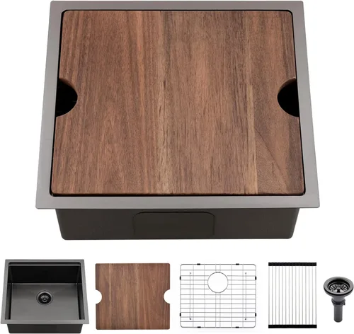 Vista 22 de Fregadero de Barra Negro Bajo Montaje, Fregadero de Cocina de 12 x 15 Pulgadas de Acero Inoxidable Negro Bajo Montaje, Cuenca Pequeña de Barra