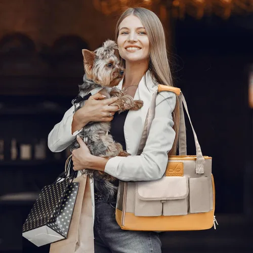 Vista 6 de Transportador para Perros, Transportador para Gatos, Transportador para Mascotas, Bolso de Cuero PU Premium Impermeable Plegable de Oxford
