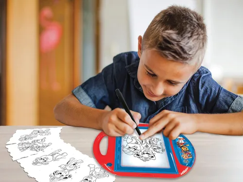 Vista 2 de LEXiBOOK Paw Patrol, proyector de dibujo, 4 tampones, 10 plantillas, pantalla de iluminación, 1 bolígrafo incluido, juguete artístico y creativo