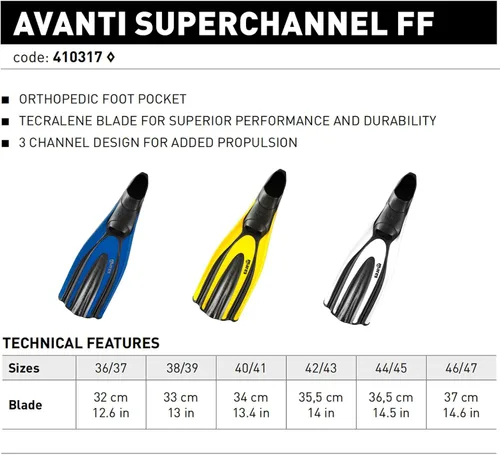 Vista 2 de Mares Avanti Superchannel FF - Aletas de buceo unisex para adultos, compactas y duraderas, con bolsillo ortopédico cerrado para el pie