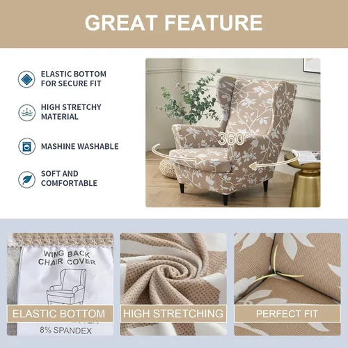 Vista 136 de Eco-Ancheng Funda para silla Wingback, 2 piezas, respaldo de ala, fundas de elastano para sillón con respaldo de ala, fundas para sillón con parte